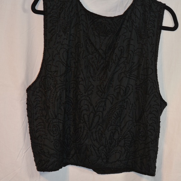 BEADED VEST 100% SILK BLACK SZ 1X Angels - Picture 3 of 8